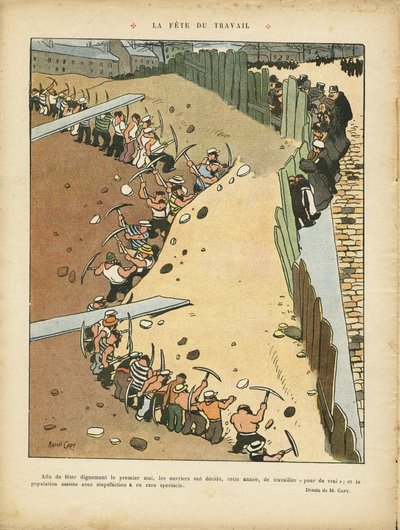 マルセル・カピ（1865-1941）によるイラスト（Le Rire誌）、27/04/12 - 労働の日 - 建築 都市計画 仕事 5月1日 - テラシエ 作： Marcel Amable O.L. Capy