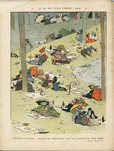 Le Lire, 28/05/10に掲載されたMarcel Capy (1865-1941)のイラスト - Le jeu des petits papiers... gras - 趣味、ピクニック、美食の料理人 作： Marcel Amable O.L. Capy