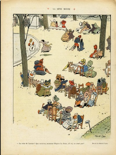 マルセル・カピ（1865-1941）のイラスト（Le Rire, 02/05/08） - La seve monte - 愛、公共の庭、木 作： Marcel Amable O.L. Capy