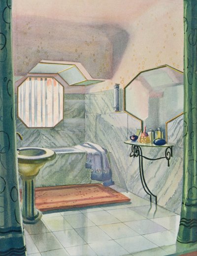 1925年に出版された「Interieurs en Couleurs」のMarcel Dalmasによって設計されたバスルーム（カラーリソ） 作： Marcel Dalmas