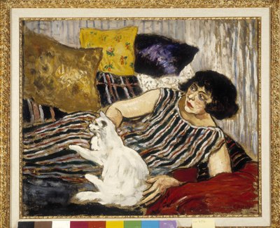 スザンヌ・ヴァラドン (1865-1938) と彼女の猫。 マルセル・レプリン (1891-1933) の絵画、必須の記載: マルセイユのプロヴァンス財団のコレクション (cm 45x54) 作： Marcel Leprin