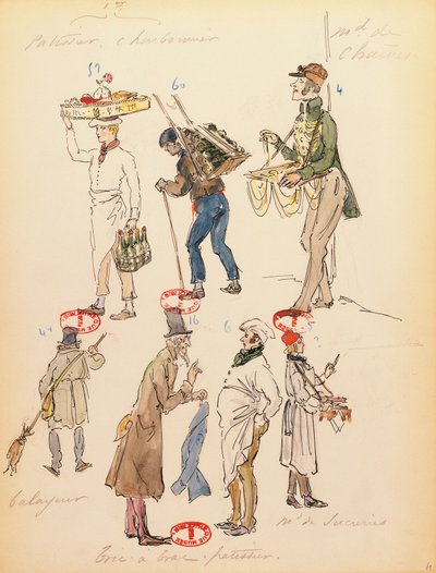 フランス、パリ、ジャコモ・プッチーニ作オペラ「ラ・ボエーム」（1858-1924）のエキストラのための衣装スケッチ、パリ・オペラ・コミック座での公演、6月13日 作： Marcel Multzer