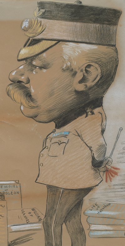正体不明の王立海兵隊軽歩兵大佐の似顔絵、1893年（紙に色の付いたチョーク） 作： Marcel Pic