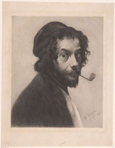 パイプを持った自画像 作： Marcellin Gilbert Desboutin (signed by artist)