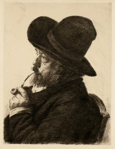 大きな帽子で喫煙（自画像） 作： Marcellin Gilbert Desboutin