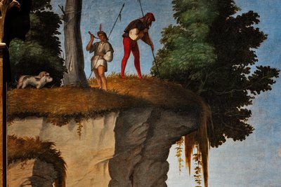 狩猟シーン、賢者による礼拝の詳細 作： Marcello Fogolino