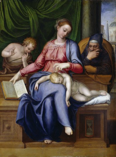 マドンナ・デル・シレンツィオ（聖母子と少年時代の洗礼者ヨハネ） par Venusti, Marcello (1512-15-1579).木に油彩 作： Marcello Venusti