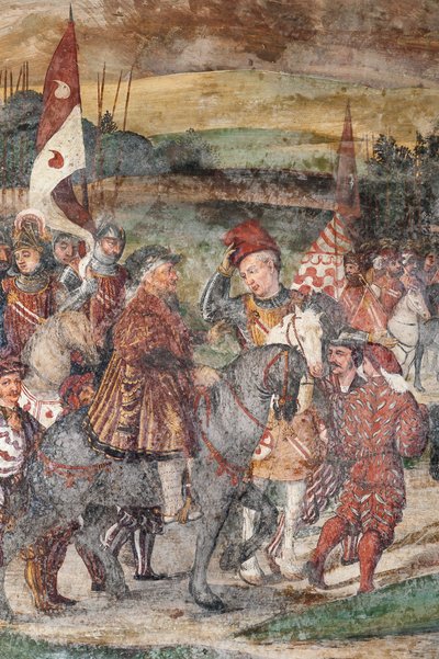 名誉の殿堂バルトロメオ・コレオーニへのデンマークのクリスチャン1世の訪問の詳細 作： Marcello or Romani Girolamo (Romanino) (c.1485 c.1566) (attr.to) Fogolino