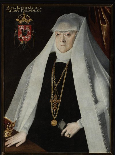 Anna Jagellon, reine de Pologne - ポーランドの女王アンナ・ヤギェロン（1523-1596）の肖像、コベール、マルティン（1550-1609）作。油彩・キャンバス、1596年以前。ワルシャワのMuzeum Narodowe 作： Marcin Kober