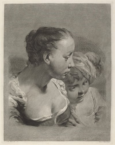 右向きの若い女性と男の子 作： Marco Alvise Pitteri after Giovanni Battista Piazzetta