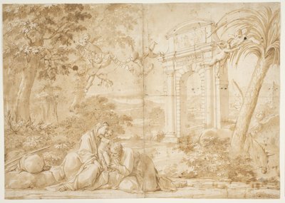 エジプトへの飛行の様子 作： Marcantonio Franceschini