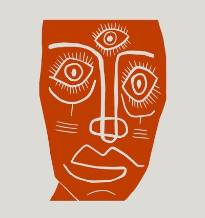 マスク、2023年（紙にリノリウム） 作： Marco Campedelli