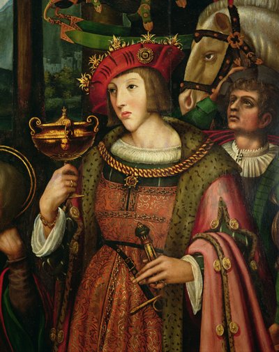 スペインのチャールズVth（1500-1558）（パネルに油彩、詳細） 作： Marco Cardisco