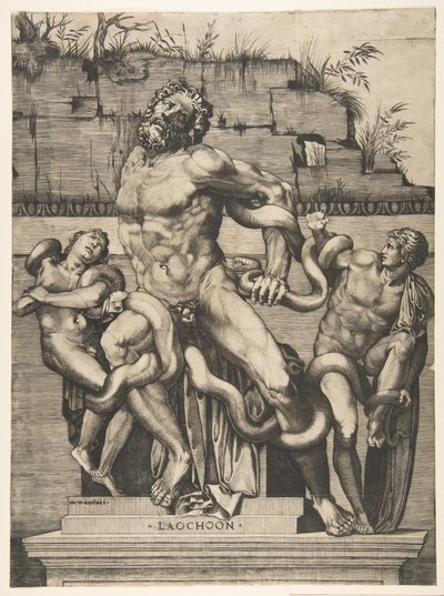 Laocoönとその息子たちが蛇に襲われた。 1515-27。 作： Marco Dente