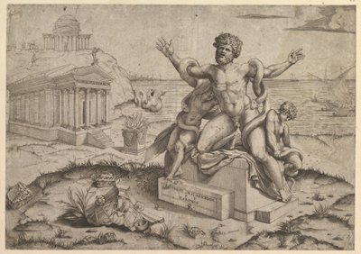 ラクーン、ca。とローマのガラスの壮大な古代レリーフ。 1516-20。 作： Marco Dente