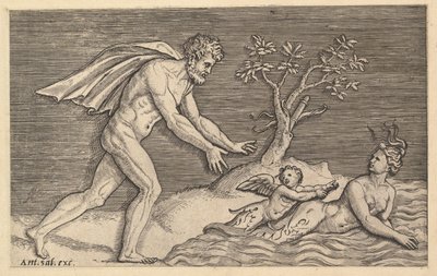 壮大なローマのガラス：Naiad caを追求する裸の男。 1515-1527。 作： Marco Dente