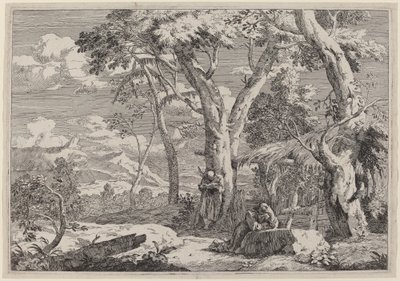 二人の修道士のいる荒野の風景 作： Marco Ricci