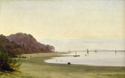 エルベ川の岸（ボードに取り付けられた紙に油彩） 作： Marcus Johann Haeselich