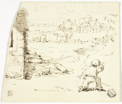 手前に男の子のいる風景 作： Marcus Stone