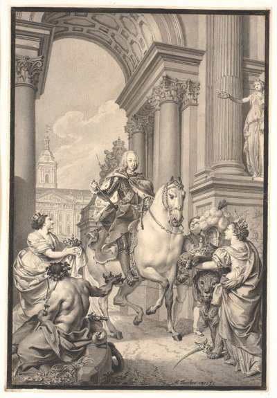 絵の準備: デンマークとノルウェーは Chr. に敬意を表します。 VI (1794 年にクリスチャンスボーで焼失) 作： Marcus Tuscher