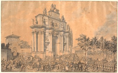 1739 年にフィレンツェに入るロレーヌのフランツ 3 世とマリア テレジアの凱旋門 作： Marcus Tuscher