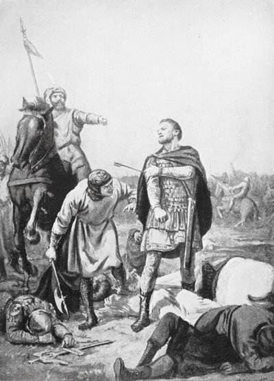 1071年、アルプ・アルスラーニによるロマヌス・ディオゲネス皇帝の捕縛（リトグラフ） 作： マーガレット（後）ドヴァストン