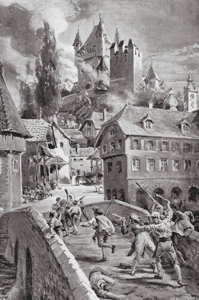 1804年のヴァーデンシュヴィル城の焼失（リトグラフ） 作： マーガレット（後）ドヴァストン
