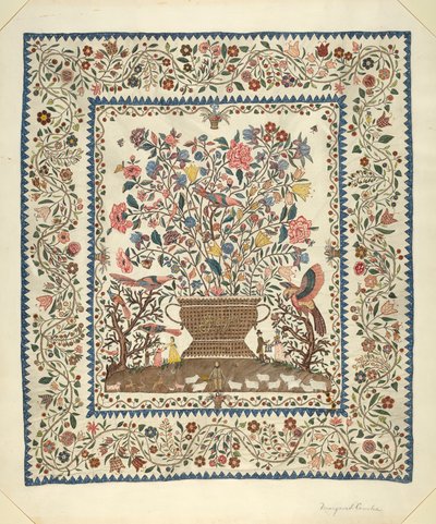 アップリケと刺繍のカバーレット、19351942年。 作： Margaret Concha