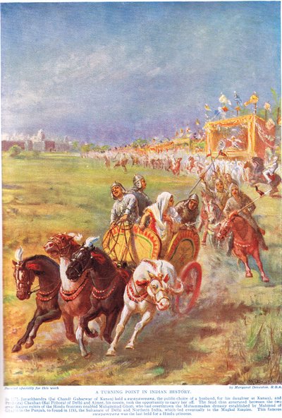 インディアンの歴史における転換点」、「ハチンソン民族史」の挿絵、1910年頃（カラーリトグラフ）。 作： マーガレット・ドヴァストン
