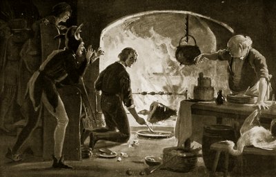 キッチンのランバート・シムネル、「ハッチンソンの英国国家物語」の挿絵、1923年頃（リトグラフ）。 作： マーガレット・ドヴァストン