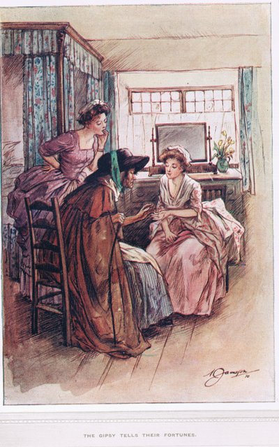 ジプシーは、オリバーゴールドスミスによる「ウェイクフィールドの牧師」からの挿絵、1910年頃 作： Margaret Jameson