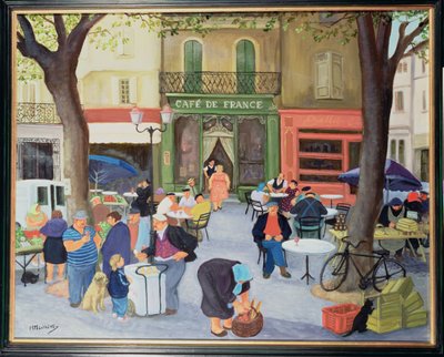 カフェ、プロヴァンス（キャンバスに油彩） 作： Margaret Loxton