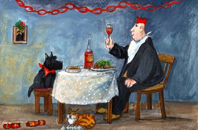 クリスマスを祝う、2014年（紙にグワッシュ） 作： Margaret Loxton