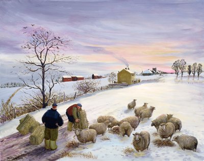 冬の羊への餌やり 作： Margaret Loxton