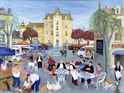 ブルゴーニュの町の広場（油彩・キャンバス） 作： Margaret Loxton