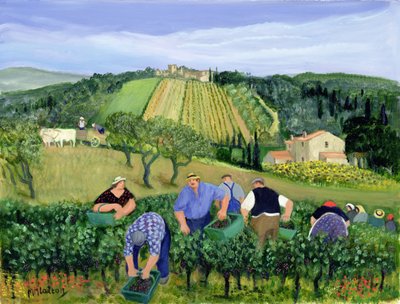 ぶどう畑、オリーブ、ひまわり（油彩・キャンバス） 作： Margaret Loxton