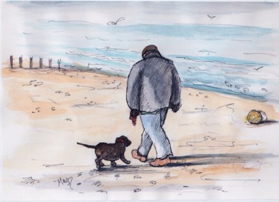 犬の散歩 - 05 (ペンと水彩) 作： Margaret Loxton