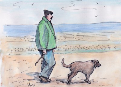 犬の散歩 - 06 (ペンと水彩) 作： Margaret Loxton