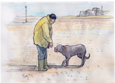 犬の散歩 - 08 (ペンと水彩) 作： Margaret Loxton