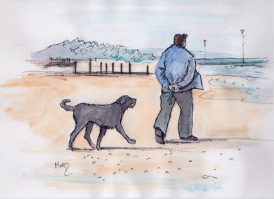 犬の散歩 - 07 (ペンと水彩) 作： Margaret Loxton