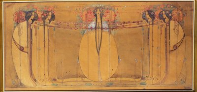5月の女王、イングラムストリートティールームのパネルの漫画、1900年頃（紙に水彩） 作： Margaret Macdonald