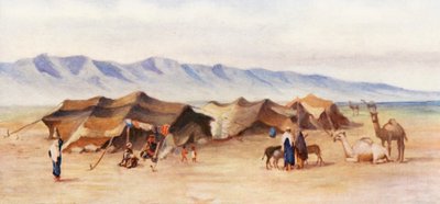 ホムスとパルミラの間のアラブの野営地（カラーリトグラフ） 作： Margaret Thomas