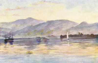 サンニン山とラザレットを望むベイルート、早朝の光（カラーリトグラフ） 作： Margaret Thomas