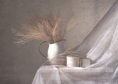 白いピッチャーと乾燥した草 作： Margareth Perfoncio