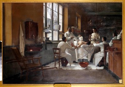 マルグリット・デローム (1876-1946) によるヴァル・ド・グレースの絵画の研修医に肺剥皮術について説明するエドモンド・デローム教授 (1847-1929)。 1894年。パリ、ヴァル・ド・グレース美術館 - エドモンド・デローム教授 (1847-1929) 肺皮質のデモンストレーション 作： Marguerite Anne Rose Delorme