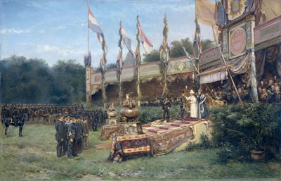 1895 年 7 月 6 日、ハーグのマリフェルトでウィルヘルミナ女王からロンボク十字の贈呈 作： Mari ten Kate