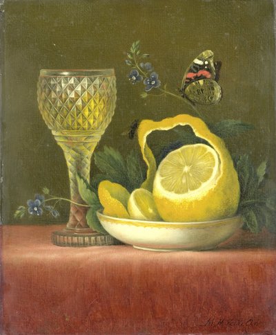 レモンとカットグラスのある静物 作： Maria Margaretha van Os