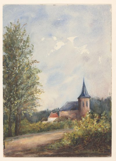 教会のある風景 作： Maria Zubli van den Berch van Heemstede (signed by artist)