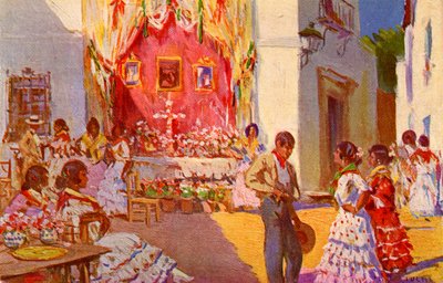 ラ・クルス・デ・マヨ祭りの祭壇。スペイン、セビリア（イラスト） 作： Mariano Bertuchi