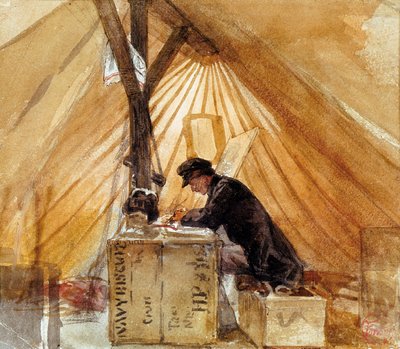 私たちのテント。マリアーノ・フォルチュニィ（1838-1874）の作品。水彩画、アフリカ戦争（1859-1860年）の際に制作されたもので、スペイン派、ロマン派の芸術です。サルバドール・ビリャセカ地方博物館、レウス（スペイン）。 作： Mariano Fortuny y Marsal